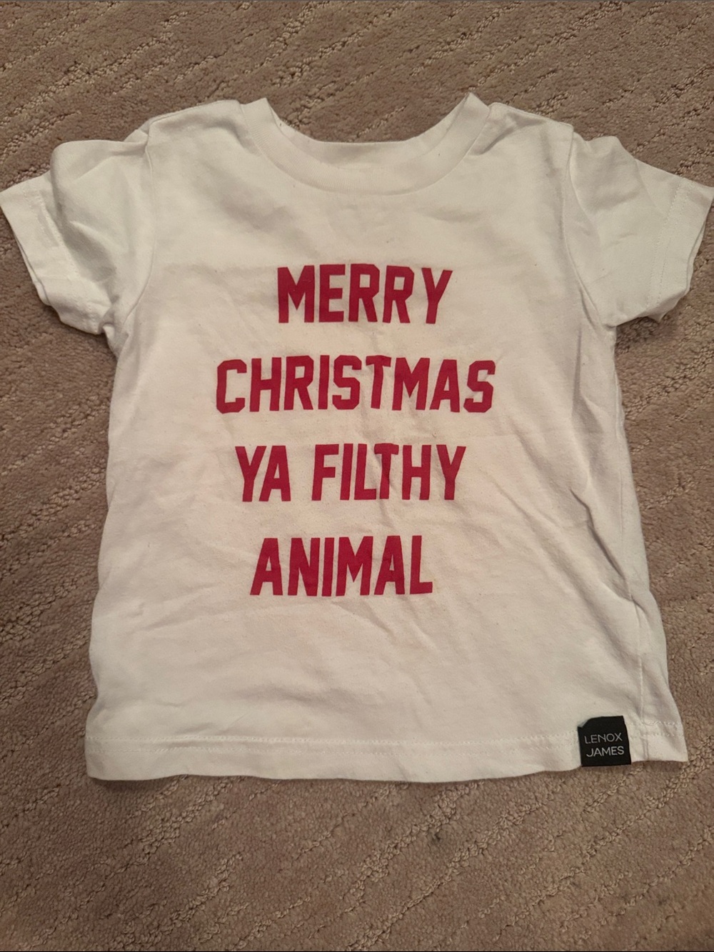 Lenox James Kids White Tee with Red Holiday Text